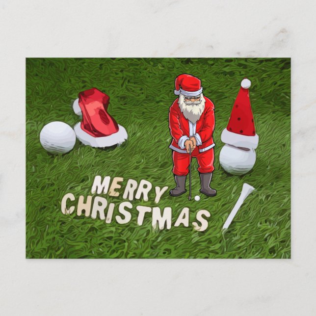 Golf Weihnachtsfeiertag und Golfball Weihnachtsman Postkarte (Vorderseite)