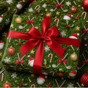 Golf-Weihnachtsgeräte-Muster auf grünem Gras Geschenkpapier