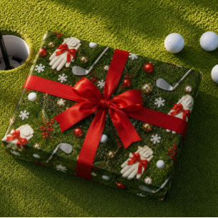 Golf-Weihnachtsgeräte-Muster auf grünem Gras Geschenkpapier