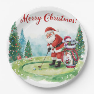 Golf Weihnachtsgolfen Santa Golfer auf Golfflagge Pappteller