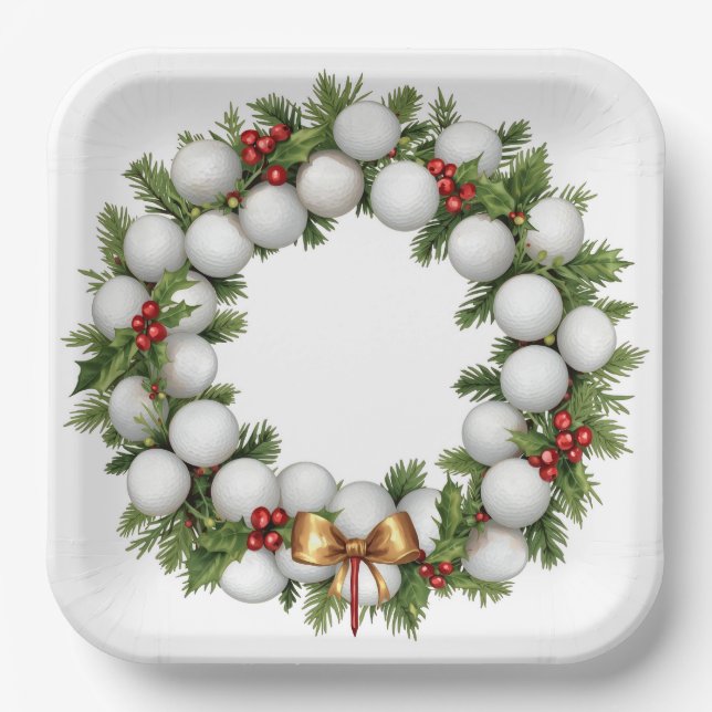 Golf-Weihnachtskranz mit Golfball-Kranz  Pappteller (Vorderseite)