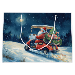Golf-Weihnachtsmann fährt roten Wagen Weihnachten Große Geschenktüte