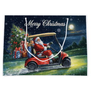 Golf-Weihnachtsmann fährt roten Wagen Weihnachten Große Geschenktüte