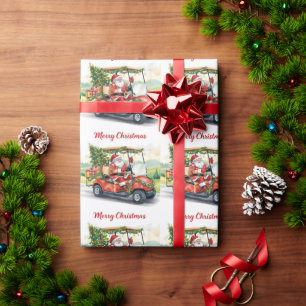 Golf-Weihnachtsmann fährt roten Wagen Weihnachtsba Geschenkpapier