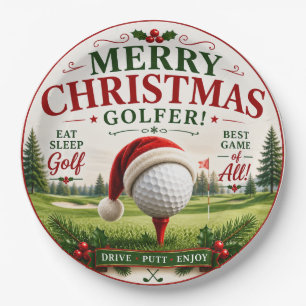 Golf-Weihnachtsmotiv für Golfer Pappteller