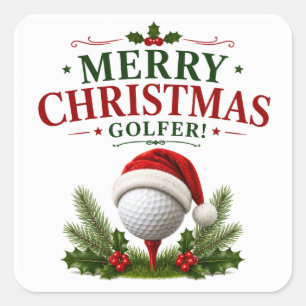 Golf-Weihnachtsmotiv für Golfer Quadratischer Aufkleber