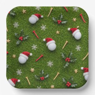 Golf-Weihnachtsmotive auf Putting-Green-Rasen Pappteller