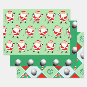 Golf-Weihnachtspapier Flachblatt-Set aus 3 Geschenkpapier Set