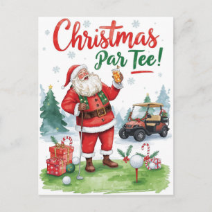 Golf-Weihnachtspartee Santa Claus auf Green Feiertagspostkarte