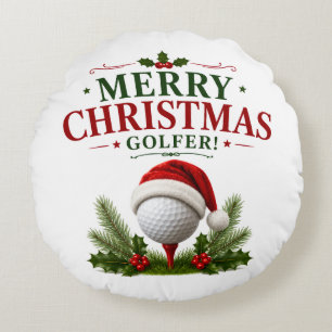Golf-Weihnachtsthema für Golfer Rundes Kissen