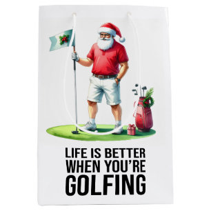Golf Weihnachtsthema mit Weihnachtsmann Mittlere Geschenktüte