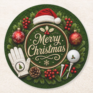Golf-Weihnachtsthema Runder Pappuntersetzer
