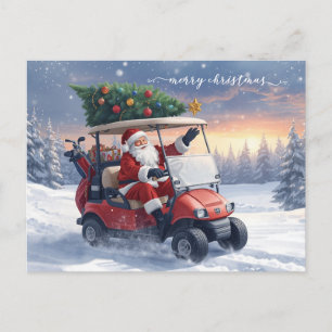 Golf Weihnachtsurlaub Santa fährt Golfwagen Postkarte