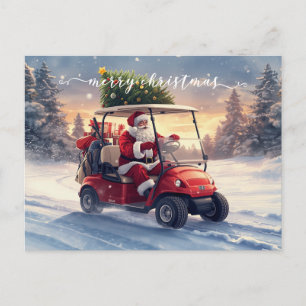 Golf Weihnachtsurlaub Santa fährt Golfwagen  Postkarte