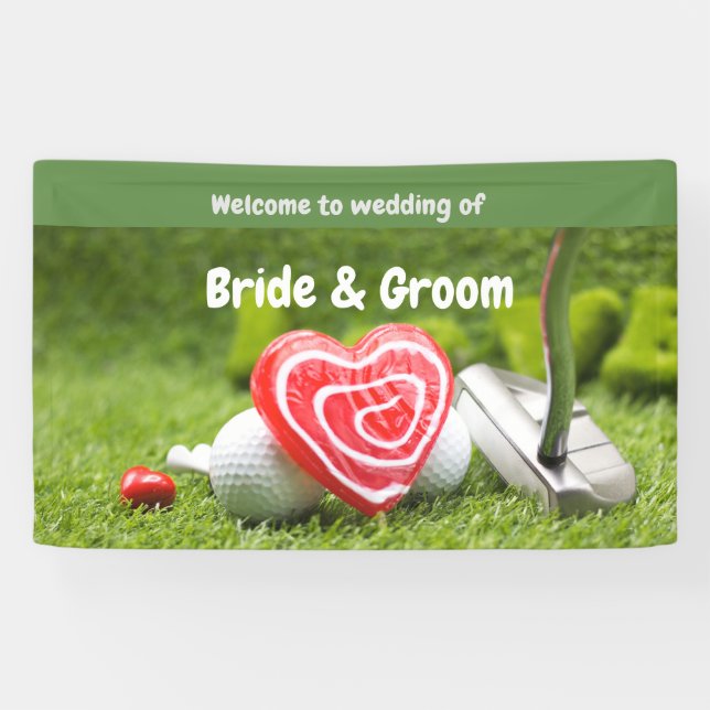 Golf Willkommen bei der Hochzeit mit Golfball und  Banner (Horizontal)