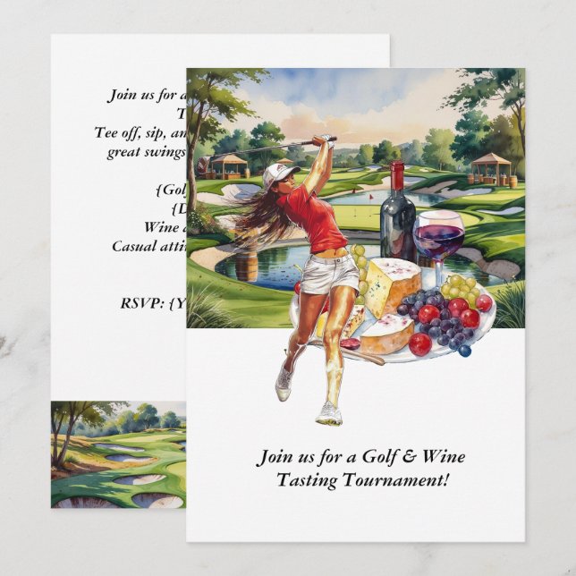 Golf & Wine Tasting Tournament Invitation Einladung (Vorne/Hinten)