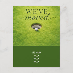 Golf Wir sind in ein neues Haus mit Golfballkarte  Postkarte