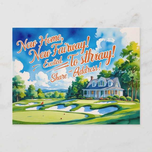 Golf wir sind in neues Haus Wasserfarbe Stil umgez Postkarte (Vorderseite)