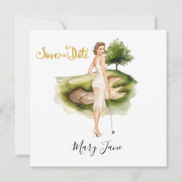 Golf Woman golfer on golf course Bridal  Save The Date