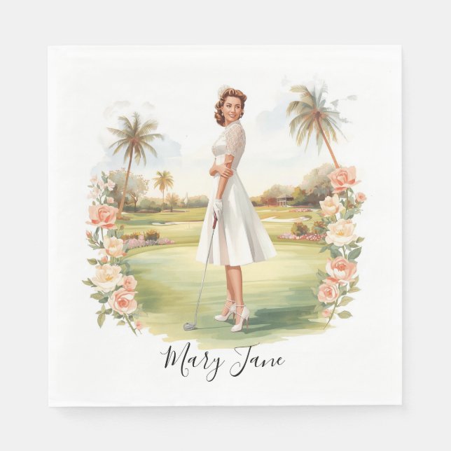 Golf Woman golfer on golf course Bridal  Serviette (Vorderseite)