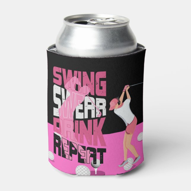 Golf Woman Swing Swee wiederholen Schwarz und Rosa Dosenkühler (Kanne Vorderseite)