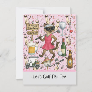 Golf Woman Thema für Junggeselinnen-Abschied Pink Postkarte
