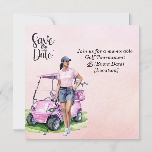 Golf Woman Turnier Rosa Thema Einladung (Vorderseite)