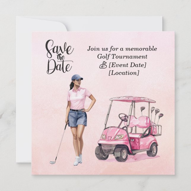Golf Woman Turnier Rosa Thema Einladung (Vorderseite)