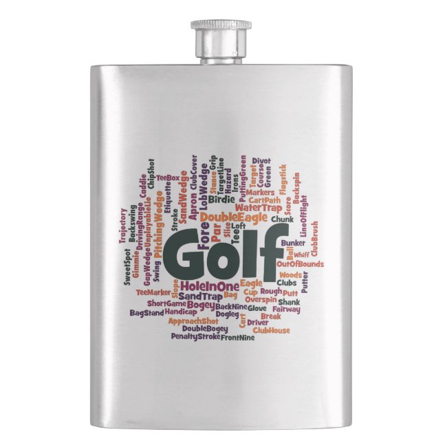 Golf Word Cloud Flachmann (Vorderseite)