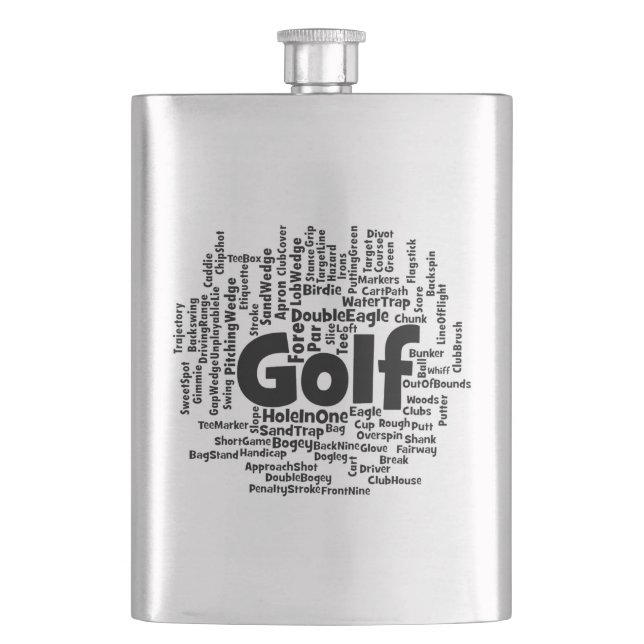 Golf Word Cloud Flachmann (Vorderseite)