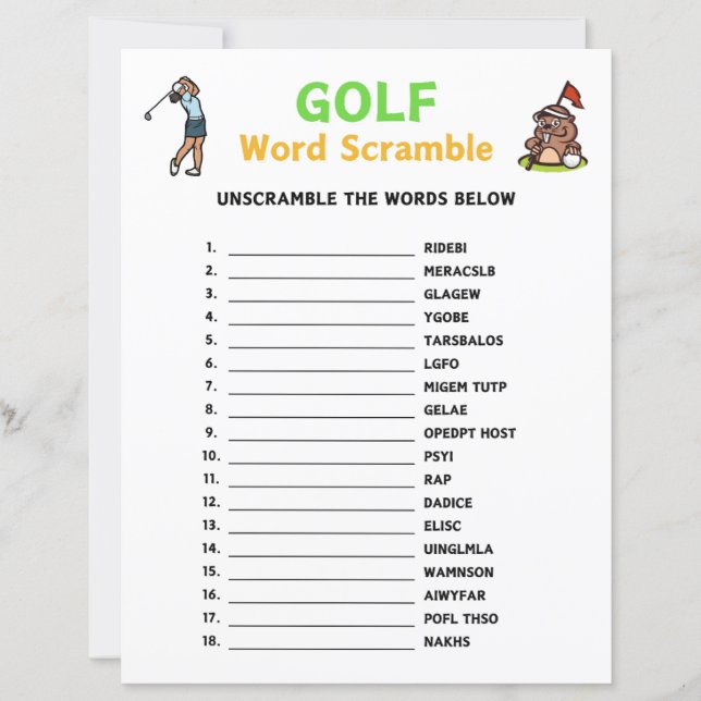 Golf Word Scramble Game (Vorderseite)