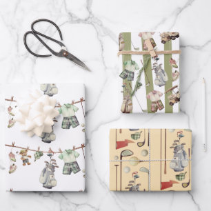 Golf Wrapping Paper Flat Sheet Set 3 Geschenkpapier Set