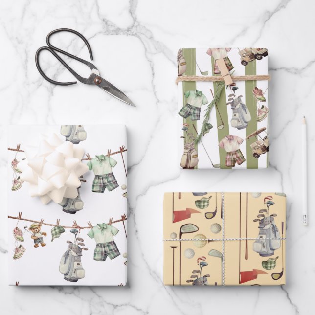 Golf Wrapping Paper Flat Sheet Set 3 Geschenkpapier Set (Vorderseite)
