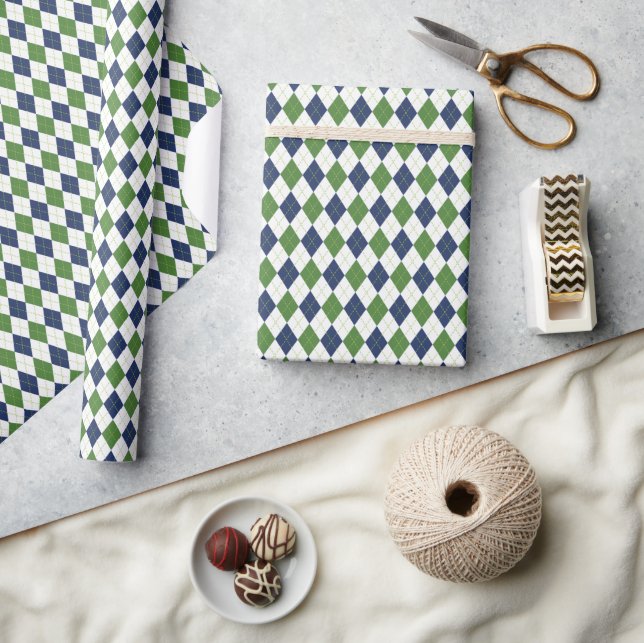 Golf Wrapping Paper für Navy & Green Raute Geschenkpapier (Kunsthandwerk)