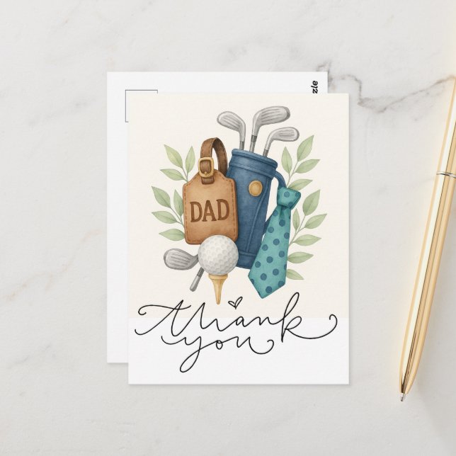Golf zum Thema Vater Postkarte (Vorderseite/Rückseite Beispiel)