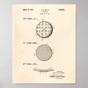 Golfball 1931 Patent Kunst Alte Pepper Poster