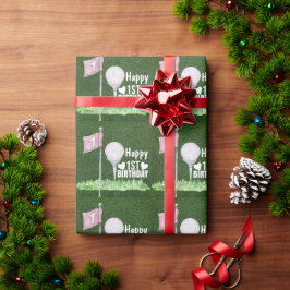 Golfball 1. Geburtstag mit Ball und Fahne auf Grün Geschenkpapier