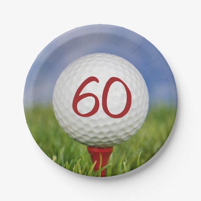 Golfball 60. Geburtstag Pappteller (Vorderseite)