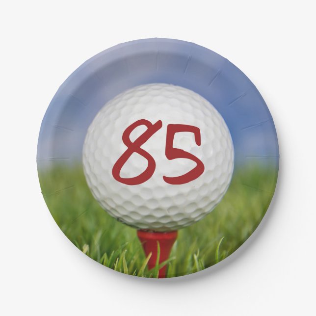 Golfball 85. Geburtstag Pappteller (Vorderseite)