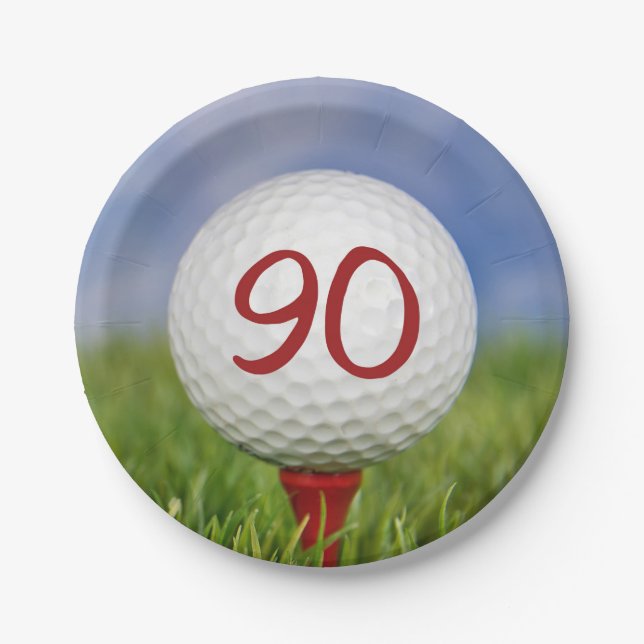 Golfball 90. Geburtstag Pappteller (Vorderseite)