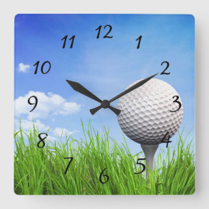 Golfball auf T-Stück Quadratische Wanduhr