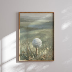Golfball auf Tee-Landschaftswandkunst Poster
