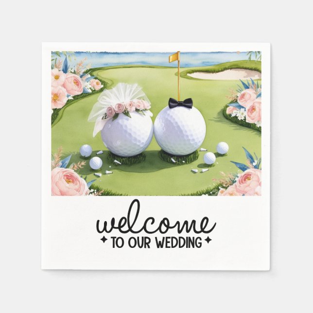 Golfball Bride & Groom Willkommen bei unserer Hoch Serviette (Vorderseite)