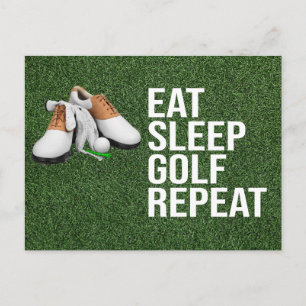 Golfball eat sleep golf wiederholen auf grünem Gra Postkarte