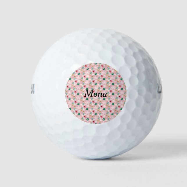 Golfball für Frauen mit rosa Blume (Vorderseite)