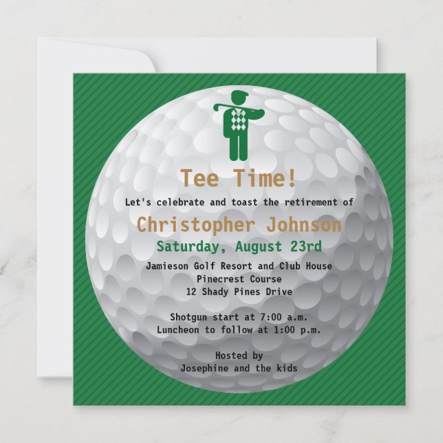 Golfball Green Golf Rentirement Party Einladung (Vorderseite)