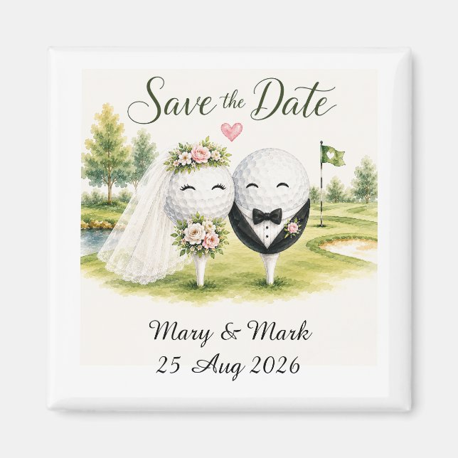 Golfball-Hochzeit Save the Date Magnet (Vorne)