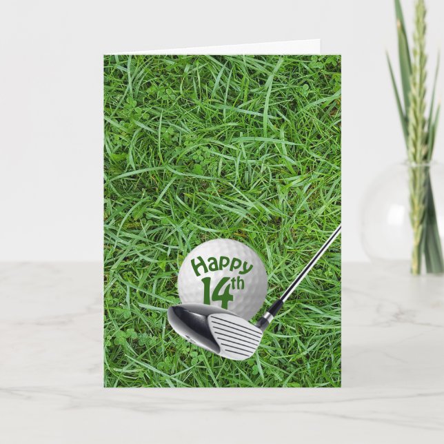 Golfball im Gras 14. Geburtstagskarte Karte (Vorderseite)