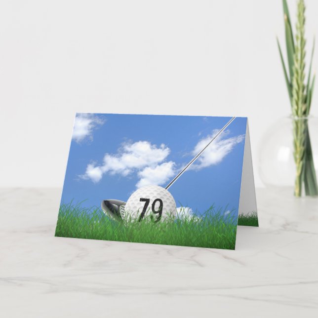 Golfball im Gras, 79. Geburtstag Karte (Vorderseite)