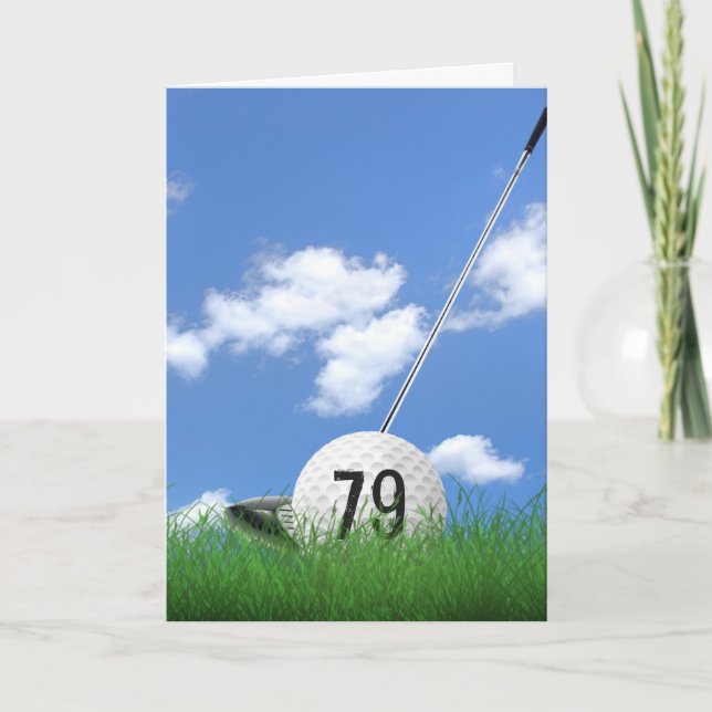 Golfball im Gras, 79. Geburtstag Karte (Vorderseite)